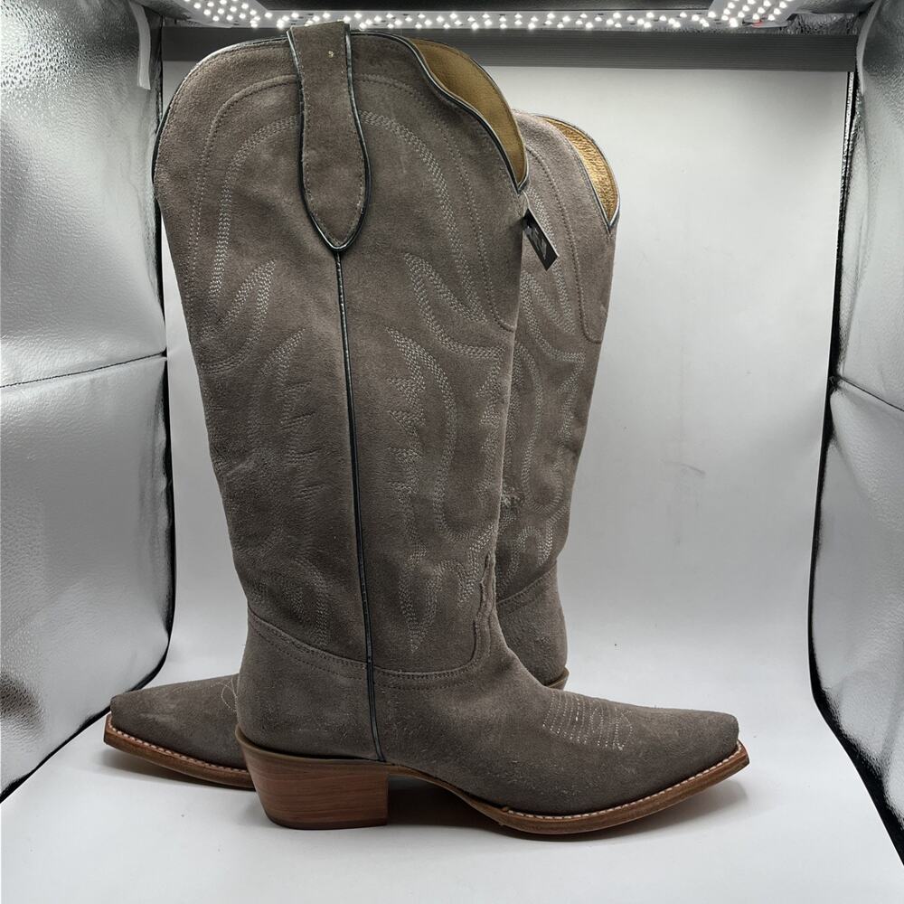 Tony Lama Ash Gray Suede Leather Western Boots women's Sz 9 B Narrow square toe - Picture 8 of 13